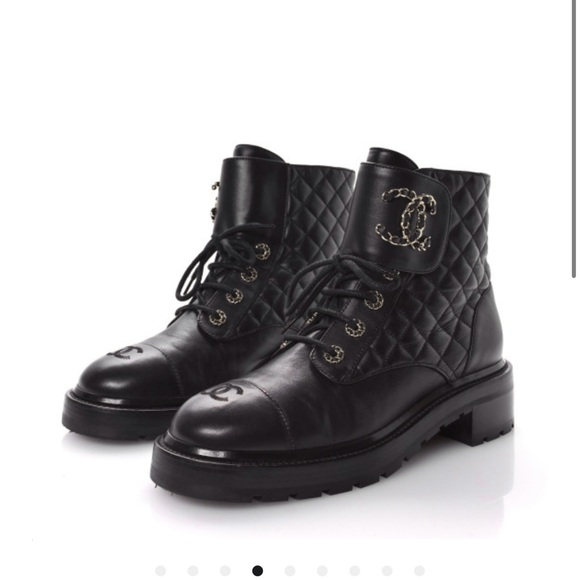 CHANEL Black Quilted Combat Boots - Picture 1 of 7